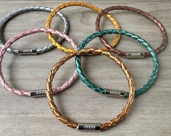 Metallic Leather Bracelet With Stainless Steel Clasp In 6 Colors, Gifts under 15, CS-61