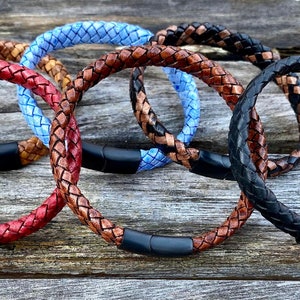 Mens Leather Bracelet, Flat Braided Leather Bracelet,  Mens Jewelry, Mens Gift, Women&#39;s Bracelet Gift Under 20 CS-101