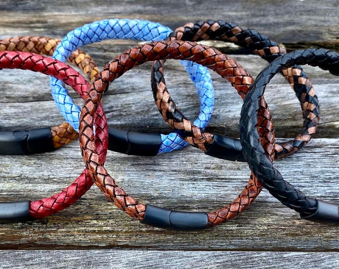 Flat Braided Leather Bracelet 8 Ply Flat Braided  Mens Bracelet Mens Jewelry Mens Gift Womens Bracelet Gift Under 20 CS-101