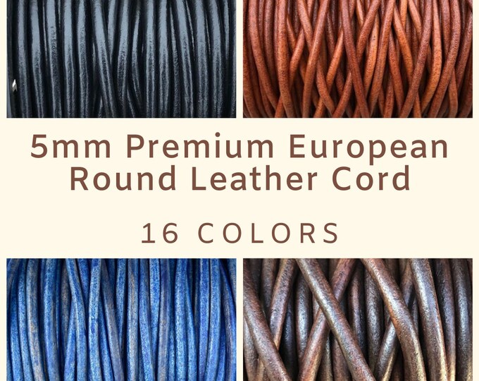 5mm Round Leather Cord Round Premium European Quality 5mm Leather Cord LCR5