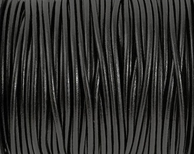 2mm Black Round Leather Cord, 25 METER SPOOL, Black Round Leather Cord Premium European Leather LCR2 - Shiny Black #89P