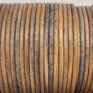 2mm Natural Antique Gray Leather Cord 2mm Premium Leather, LCR2 - 2mm Antique Gray #38