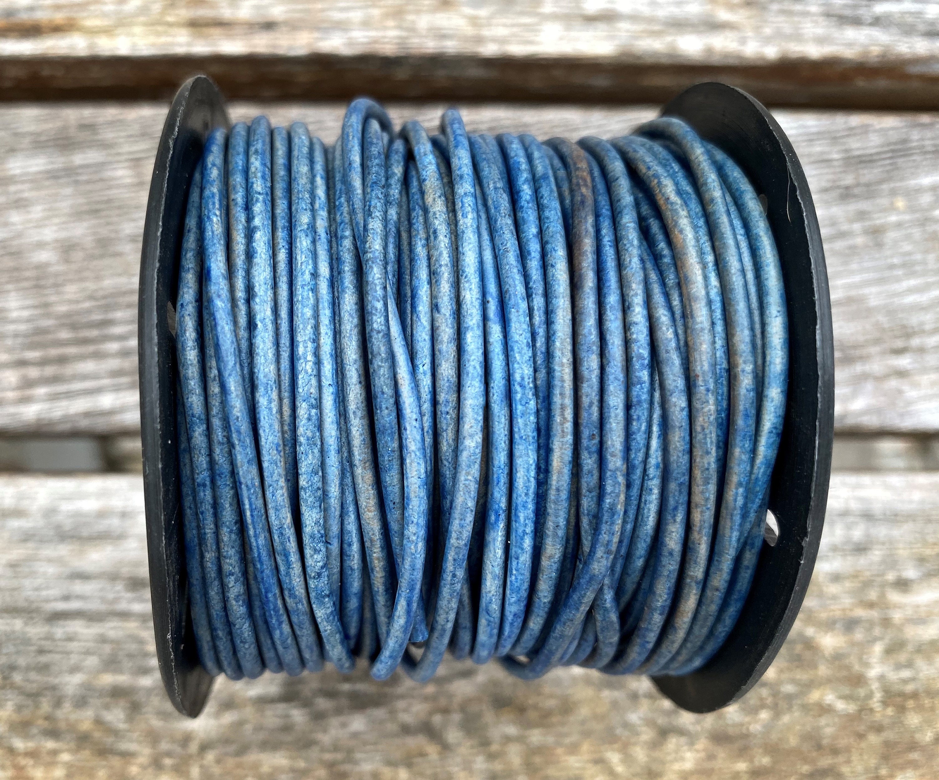 2mm Natural Blue Round Leather Cord, Premium European Leather 2mm