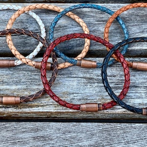 Thin Braided Men&#39;s Leather Bracelet With Brass Clasp Available In Seven Colors CS-45