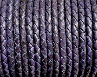 4mm Premium Bolo Braided Leather - Deep Violet - Bolo Braided Leather Cord  By The Yard - LCBR 4  Deep Violet #35