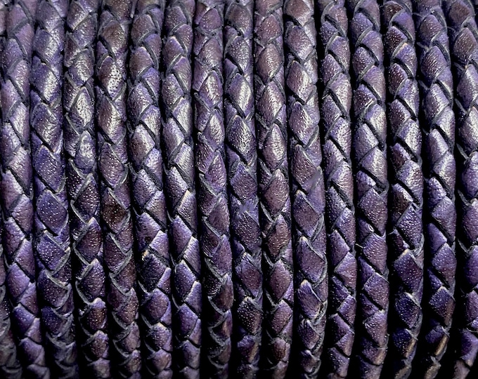 4mm Premium Bolo Braided Leather - Deep Violet - Bolo Braided Leather Cord  By The Yard - LCBR 4  Deep Violet #35