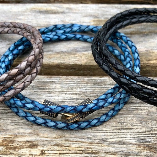 Womens Triple Wrap Leather Bracelet With Toggle Clasp Silver Etsy