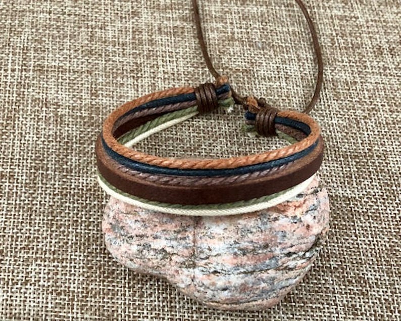 Unisex Leather and Hemp Bracelet This Adjustable Bracelet is Etsy