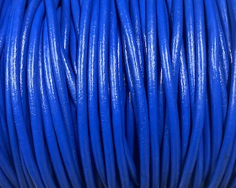3mm Ultra Blue Round Leather Cord, Premium Leather 3mm Leather Cord,  By The Yard LCR3 - Ultra Blue #70