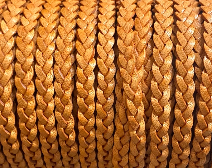 Flat Braided Leather Cord By The Yard 5mm, #9 Natural Tan