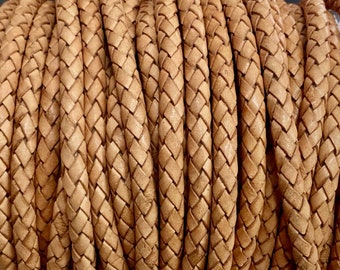 6mm Braided Leather Cord - Natural Tan - Genuine Indian Leather Cord, By The Yard -  BOGO SALE LCBR6 - Natural Tan #9