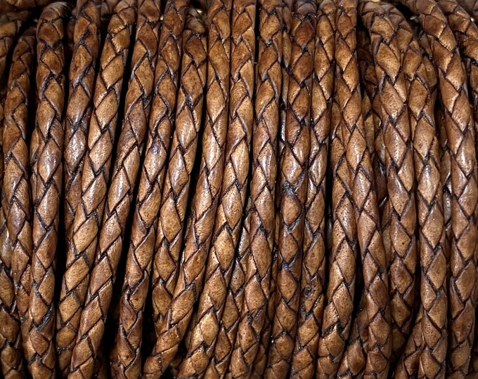 3mm Honey Wood Bolo Braided Leather Cord By The Yard Made In India LCBR- 3 Honey Wood #17