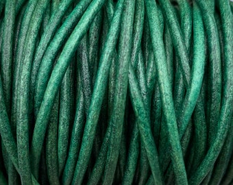 1.5mm Round Leather Cord, Natural Dark Green, By The Yard Genuine Indian Leather  - LCR15 - 1.5mm Dark Green #18