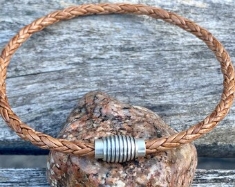 Thin Braided Men's Leather Bracelet With Brass Clasp, 8-ply European Leather CS-19