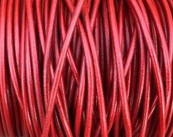 3mm Red Round Leather Cord, Genuine Indian Leather Cord By The Yard LCR3 - Red #58