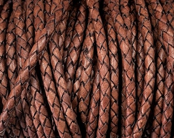 5mm Premium Bolo Braided Leather - English Jacobean - Bolo Braided Leather Cord  By The Yard - LCBR 5  English Jacobean #20