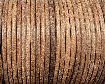 3mm Round Leather Cord - Matt Honey Wood - Premium Leather Cord - By The Yard - LCR3 - Matt Honey Wood #51