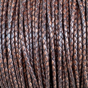 Quality Braided Leather Cord 4mm Genuine Real Leather Black or Antique Brown