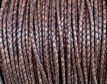 3mm Antique Brown Bolo Braided Leather Cord / leather by the yard / round leather cord / premium leather / LCBR-3  Antique Brown #B