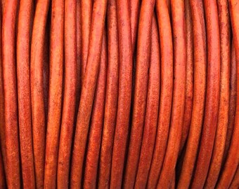3mm Natural Orange Round Leather Cord, Premium Quality European Leather Cord By The Yard LCR3 - 3mm Natural Orange #17