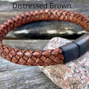Mens Leather Bracelet, Flat Braided Leather Bracelet,  Mens Jewelry, Mens Gift, Women&#39;s Bracelet Gift Under 20 CS-101 Black