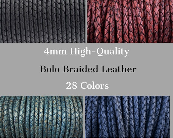 4mm Braided Leather Cord, 4mm Round Braided Leather 28 Colors 4mm