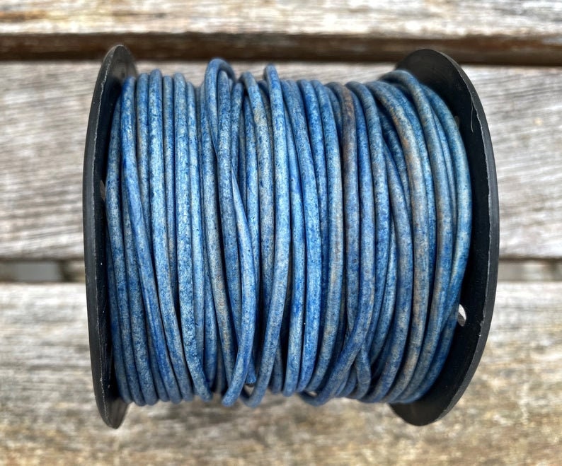 2mm Natural Blue Round Leather Cord, Premium European Leather 2mm