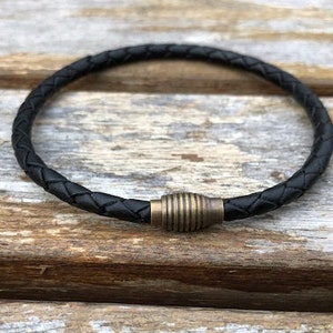 Thin Braided Men's Leather Bracelet With Brass Magnetic Clasp Available ...