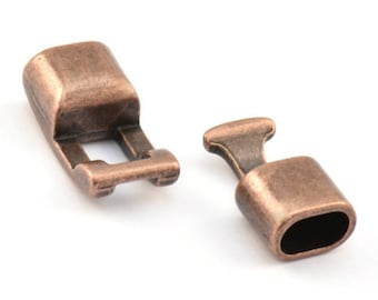 Interlocking Clasp in Antique Copper, 10 mm x 5mm Hook Clasp For Leather Cord, Interlocking Hook Clasps MC-3 Copper