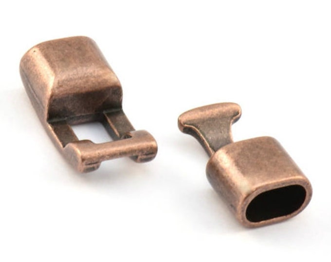 Interlocking Clasp in Antique Copper, 10 mm x 5mm Hook Clasp For Leather Cord, Interlocking Hook Clasps MC-3 Copper