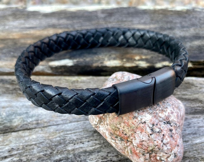 Mens Leather Bracelet, Flat Braided Leather Bracelet,  Mens Jewelry, Mens Gift, Women's Bracelet Gift Under 20 CS-101