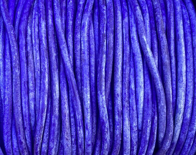 3mm Round Leather Cord, Lila Vintage Purple, Premium 3mm Leather Cord, Blue Purple, By The Yard LCR3 - Lila Vintage #72