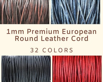 1mm Round Leather Cord - 32 Colors - Premium European 1mm Leather Cord - LCR1-100