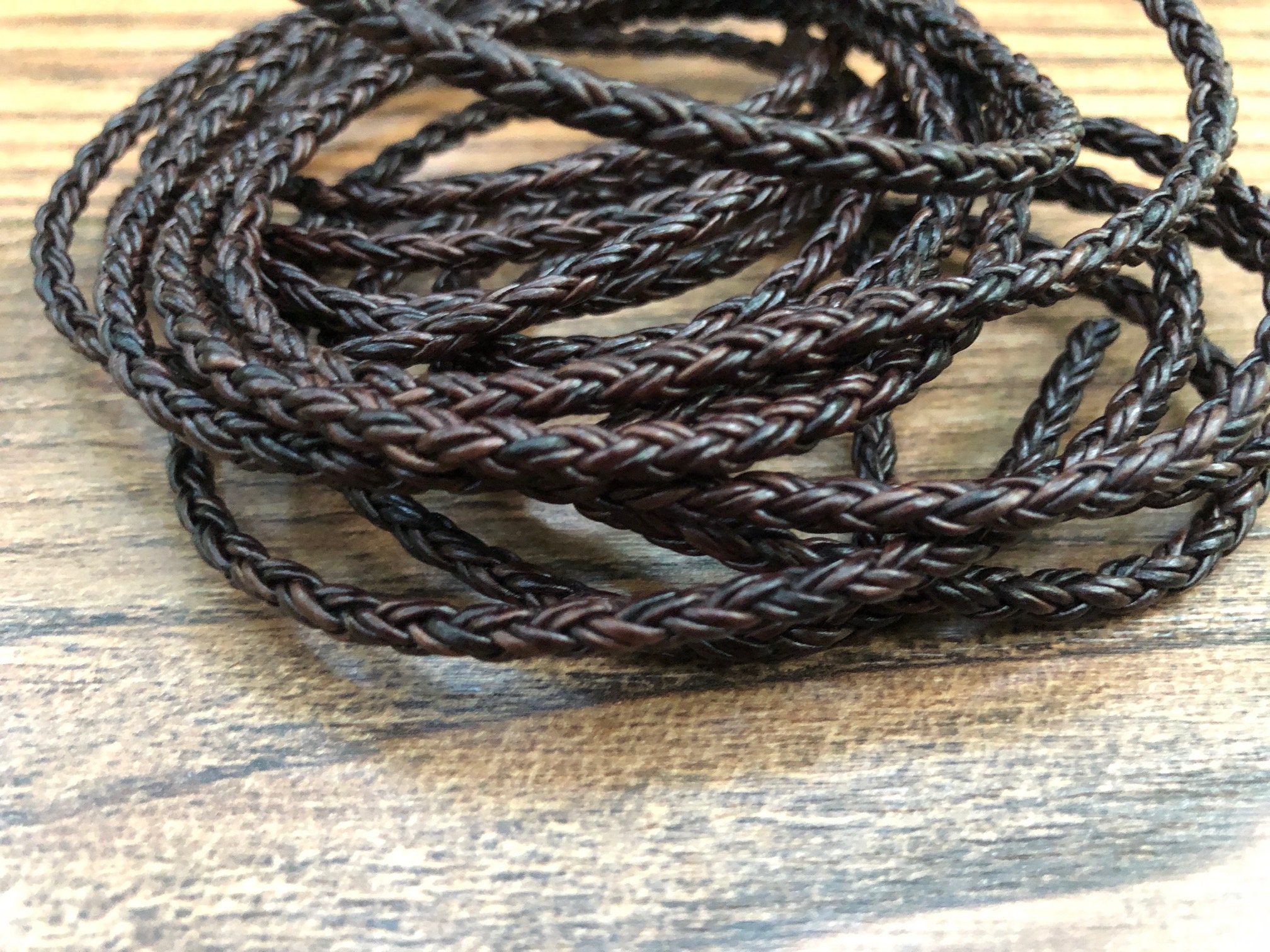 3mm Natural Antique Brown Round Braided Bolo Leather Cord - Natural Dye ...