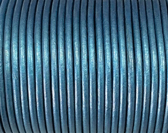 2mm Round Leather Cord Blue Metallic Blue Round Leather Cord Genuine Indian leather LCR2 - Blue Metallic #34