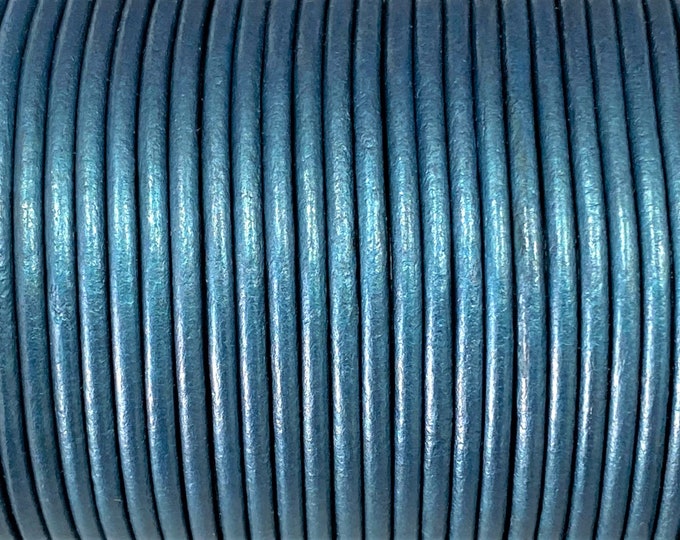 1.5mm Round Leather Cord Blue Metallic Blue Round Leather Cord Genuine Indian leather LCR1.5 - Blue Metallic #34