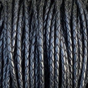 3mm Black Braided Leather Cord, 3mm Bolo Leather, Smooth and Flexible, By The Yard Made In India LCBR-3 - 3mm Black #1