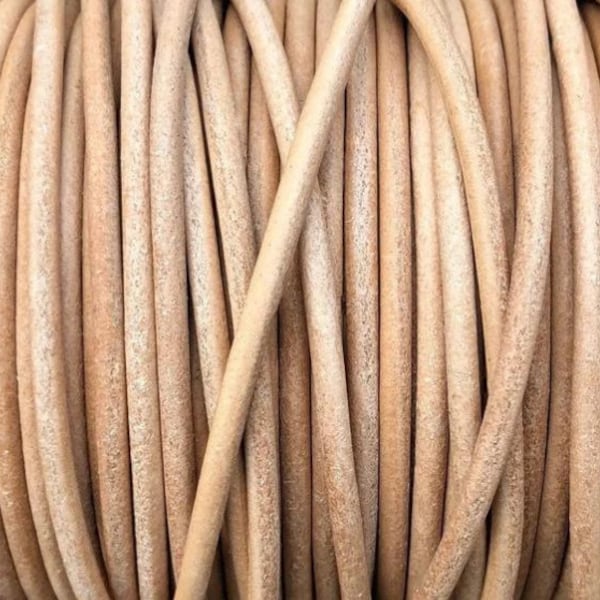 3mm Round Leather Cord - 3mm Natural - Premium Leather Cord - By The Yard - LCR3 - 3mm Natural #20