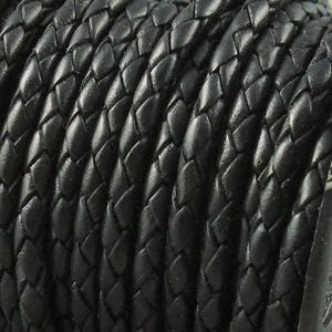 4mm Black Bolo Braided Leather Cord Premium German Quality Smooth and Flexible All Leather By The Yard  LCBR - 4  #A Premium Black