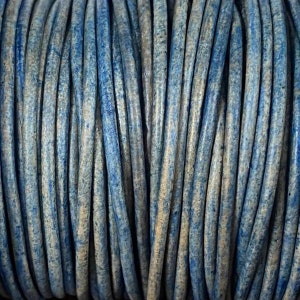 1.5mm Natural Blue Round Leather Cord, Premium European Leather Cord - LCR1.5 - Natural Blue #78
