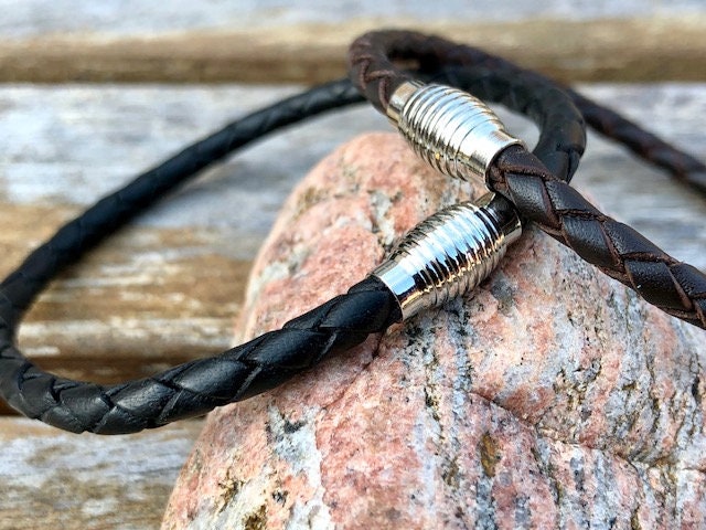 Womens Leather Bracelet With Silver Tone Brass Magnetic Clasp - Etsy