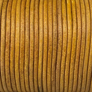 1.5m Mustard Distressed Round Leather Cord, Leather Cord, Rope, Leather Supplies, Jewelry Leather, LCR1.5 - #24 Mustard Distressed