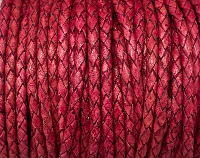 3mm Braided Leather - Crimson - Bolo Braided Leather Cord  By The Yard - LCBR - 3  Crimson #4