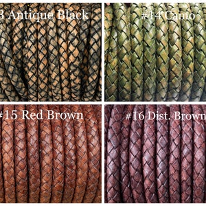 6mm Bolo Braided Leather Cord 16 Colors By The Yard Distressed Natural 6mm Round Braided Leather Cord image 5