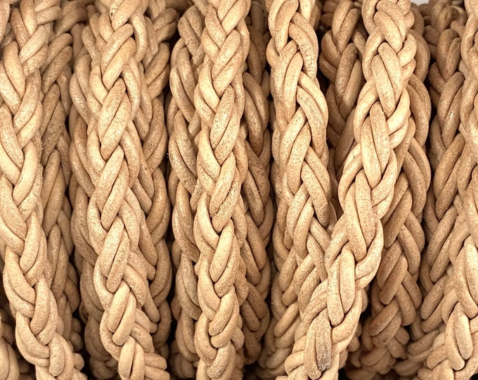8mm Natural Round Braided Bolo Leather Cord - Natural Dye - 8mm Wide - 8 Strand Braided Cord - 8 Ply - By The Foot LCBR - 1D