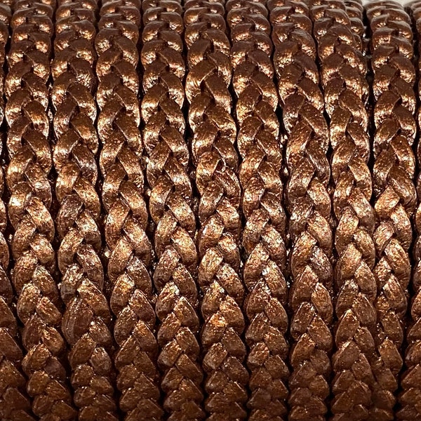 5mm Flat Braided Leather Cord By The Yard 5mm, Copper Metallic