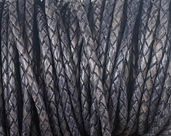 3mm Premium Bolo Braided Leather - Midnight Blue - Bolo Braided Leather Cord  By The Yard - LCBR 3 Midnight Blue #24