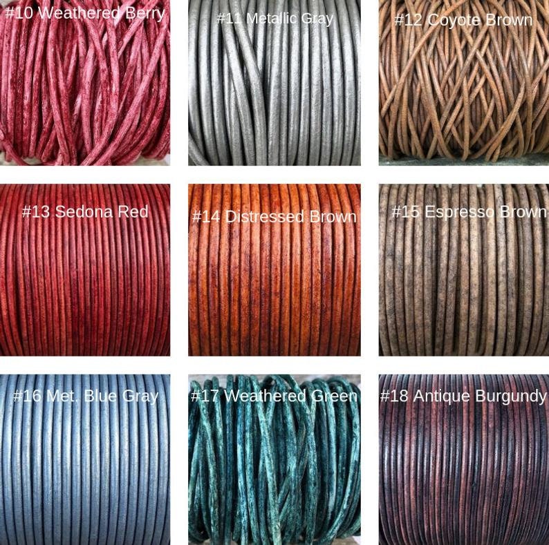 2mm Leather Cord Lead Free Round Natural Regular Metallic Distressed