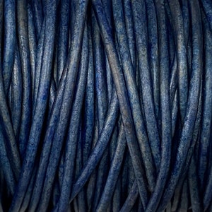 1.5mm Distressed Blue Brown Round Leather Cord, Premium European Leather 1.5mm Round Leather Cord, 1.5mm Distressed Blue Brown #88P
