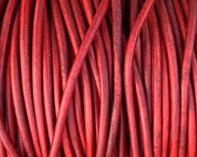 3mm Natural Red Round Leather Cord, Premium Quality European Leather Cord By The Yard LCR3 - Natural Red #5